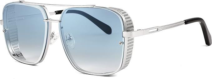 FEISEDY Sunglasses Mens Women Vintage Pilot Square Trendy Metal Steampunk Fishing Driving Sun Glasses B2894